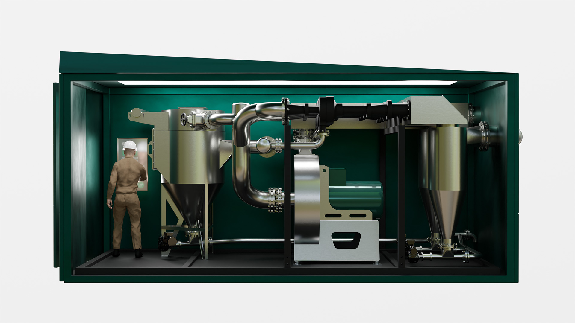 Side view of a modular flow-dynamic filter unit.