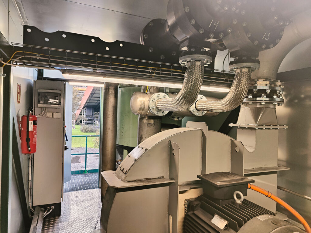 Inside view of the second Filtrabit flow-dynamic dust separator delivered to the SSAB Raahe steelworks' coke sieving station.