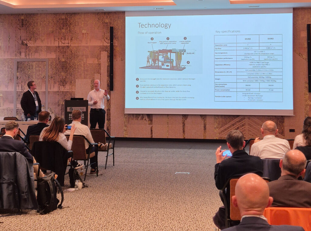Filtrabit CEO Dr. Kim Fagerlund presenting at the Green Steel World 2026 conference.