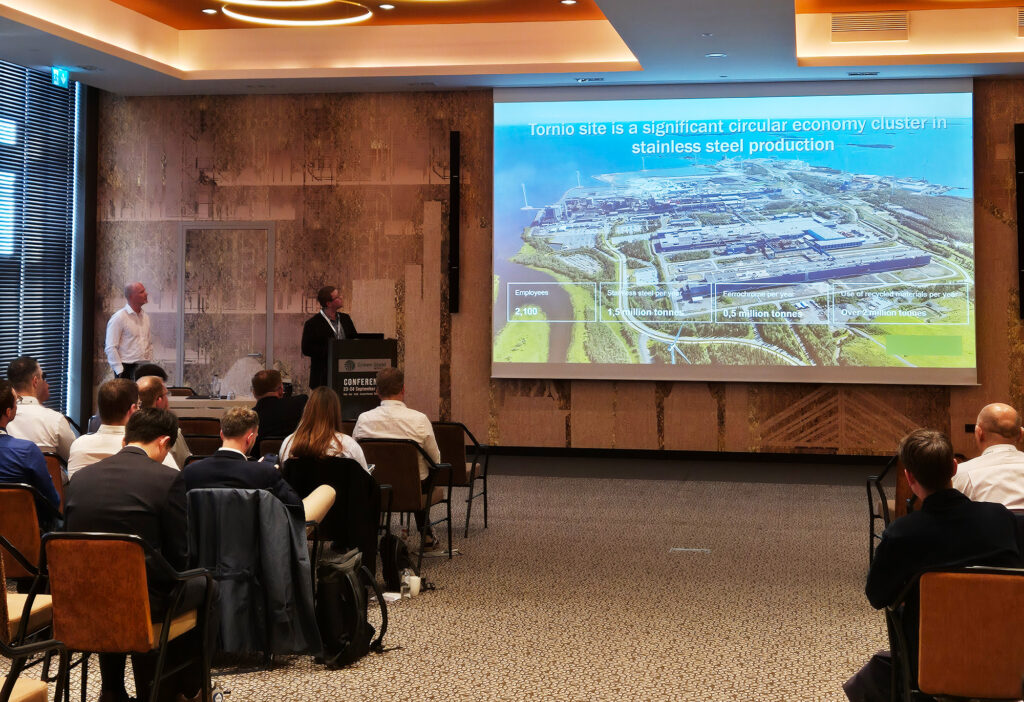 Outokumpu Development Engineer Visa Saari presenting at the Green Steel World 2026 conference.
