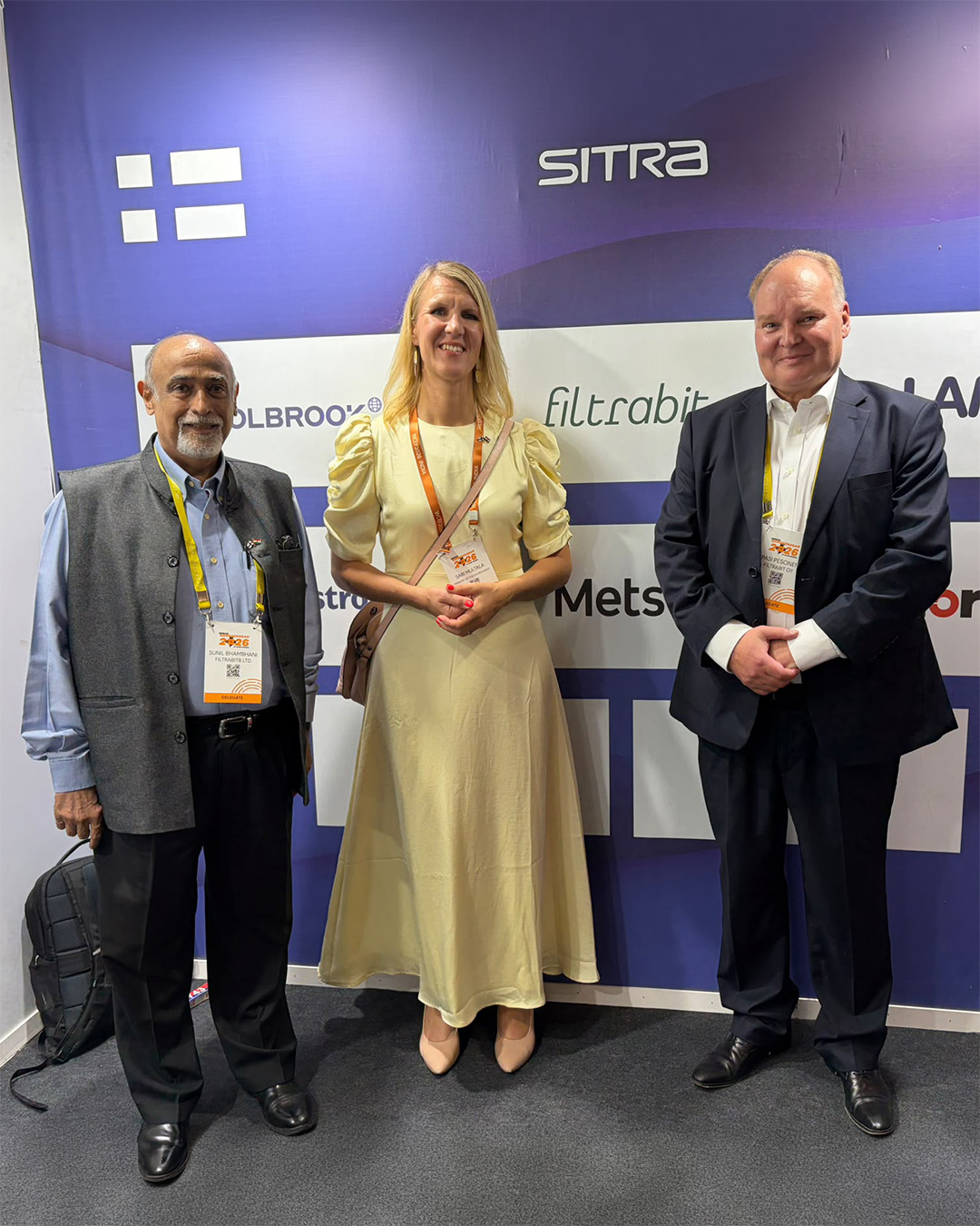 Finland's Minister of Climate and the Environment Sari Multala posing with Filtrabit team members at the World Circular Economy Forum 2026.